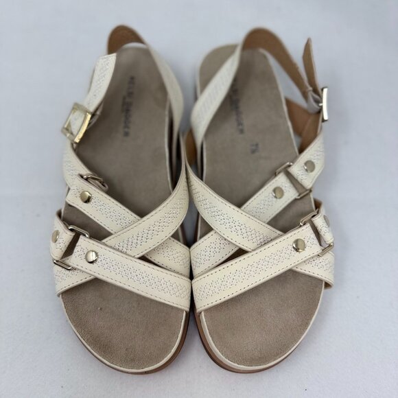 Kelsi Dagger White Strappy Sandals Gold Buckle Stitch Detail Size 7.5 Ankle Stra - Picture 9 of 9